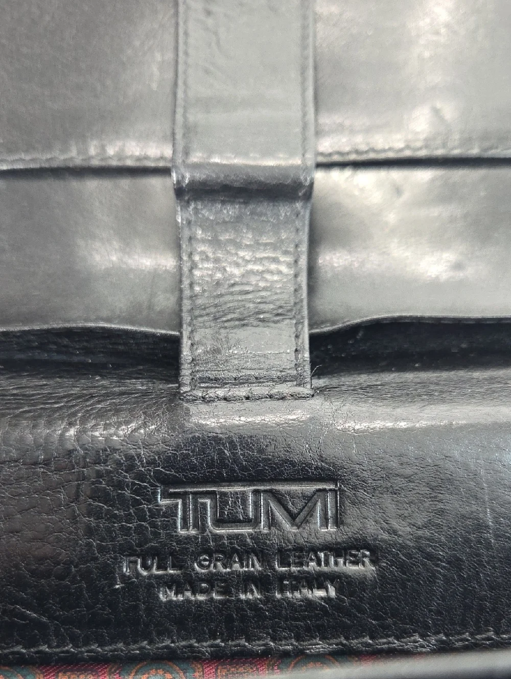 Tumi Full Grain Leather Briefcase Bag in Black With Gold Accent Turnlock